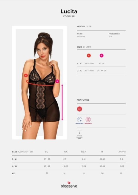 Bielizna-Lucita koszulka i stringi czarna S/M Bielizna-Lucita koszulka i stringi czarna S/M