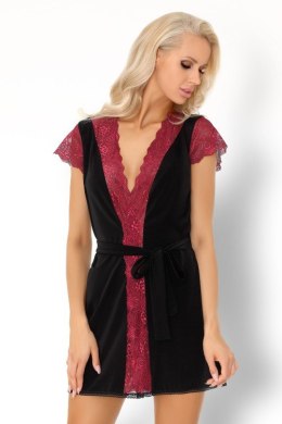 Szlafrok Kumiko LC 90428 Pink Rosses Collection Black Czarny LivCo Corsetti Fashion rozmiar - S/M CZARNY