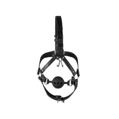 Head Harness with Breathable Ball Gag and Nose Hooks - Black Head Harness with Breathable Ball Gag and Nose Hooks - Black