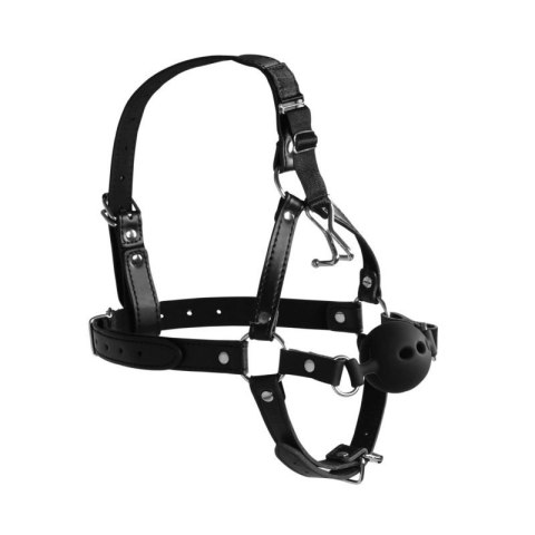 Head Harness with Breathable Ball Gag and Nose Hooks - Black Head Harness with Breathable Ball Gag and Nose Hooks - Black