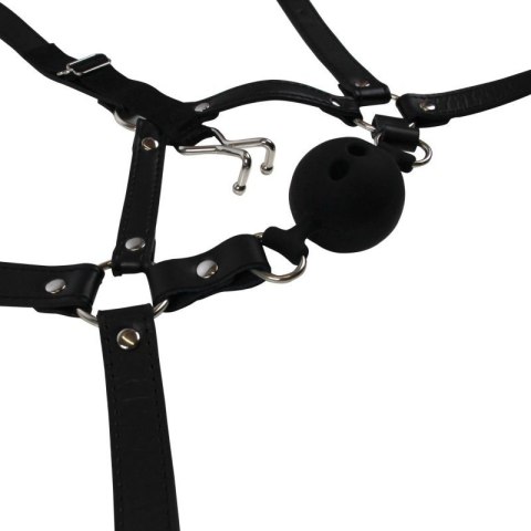 Head Harness with Breathable Ball Gag and Nose Hooks - Black Head Harness with Breathable Ball Gag and Nose Hooks - Black