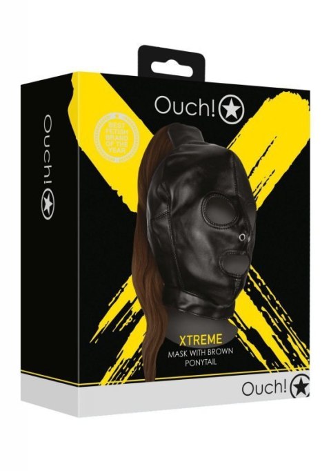 Mask with Brown Ponytail - Black Mask with Brown Ponytail - Black