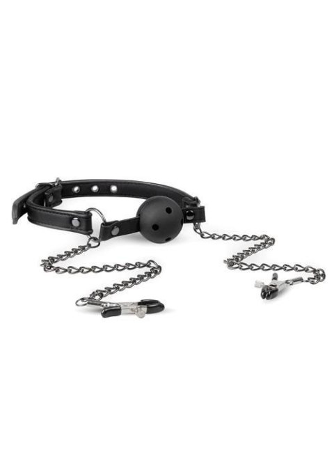 Knebel-Open Ball Gag With Nipple Clamps Knebel-Open Ball Gag With Nipple Clamps