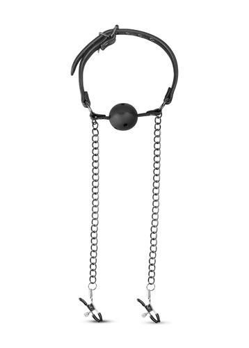Knebel-Open Ball Gag With Nipple Clamps Knebel-Open Ball Gag With Nipple Clamps