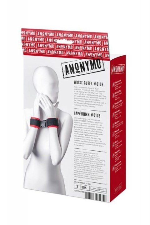 Anonymo handcuffs, velour, red, 24 cm Anonymo handcuffs, velour, red, 24 cm