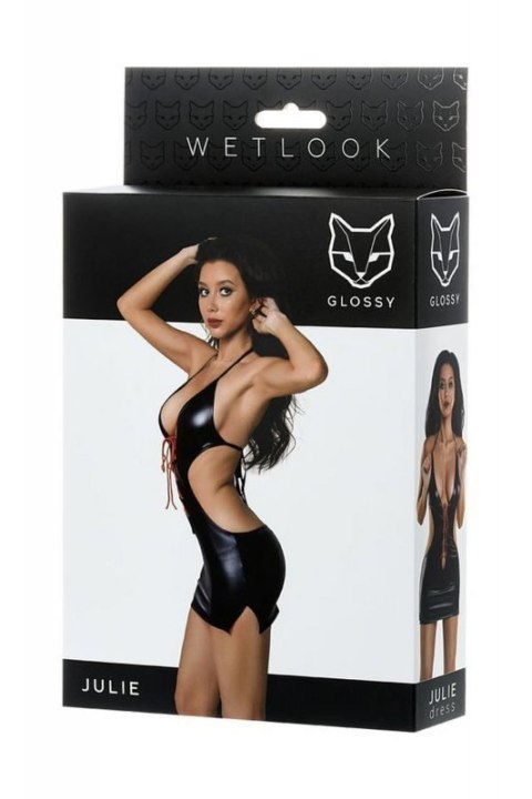 Glossy Shiny Wetlook dress JULIE - black XL Glossy Shiny Wetlook dress JULIE - black XL