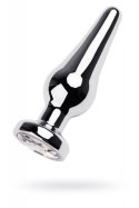 Silver anal plug TOYFA Metal with white round-shaped gem, length 9 cm, diameter 1,5-4 cm, weight 205 gr