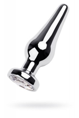Silver anal plug TOYFA Metal with white round-shaped gem, length 9 cm, diameter 1,5-4 cm, weight 205 gr