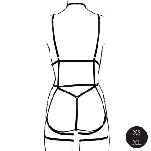 Strappy Open Cup Body Harness with Garters - One Size - Black Strappy Open Cup Body Harness with Garters - One Size - Black