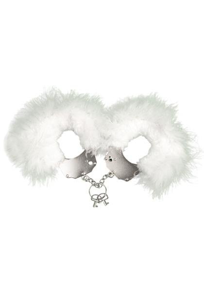 Kajdanki-Śmieszna zabawka-kadanki - Metallic Handcuffs,feather cov.. White Kajdanki-Śmieszna zabawka-kadanki - Metallic Handcuffs,feather cov.. White