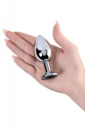 Silver anal plug TOYFA Metal with black round-shaped gem