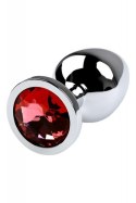 Silver anal plug with gem, red