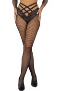 Faxandra Black/Czarne rajstopy kabaretki z ozdobnym pasem LivCo Corsetti Fashion rozmiar - S/M BLACK
